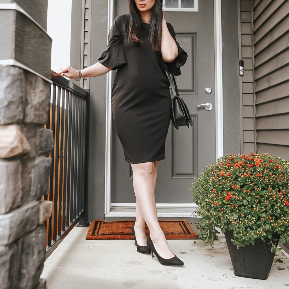 PinkBlush Black Fitted Ruffle Sleeve Maternity Dress